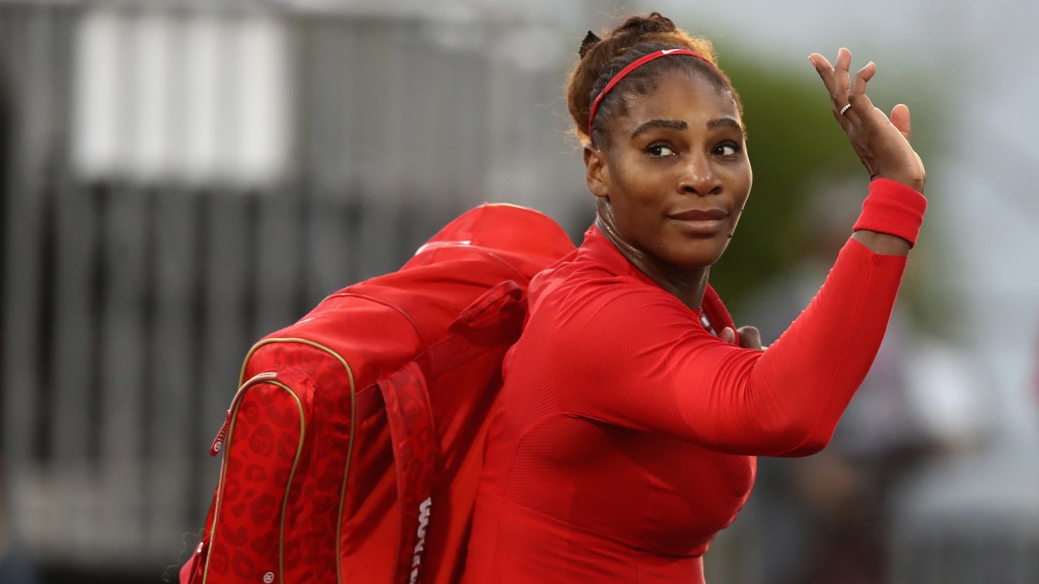 Serena Williams waves goodbye to fans after her loss to Johanna Konta last month. 