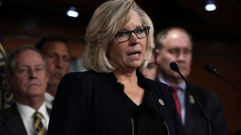 Rep. Liz Cheney, a Wyoming Republican, speaks during a news conference in February on Capitol Hill in Washington, DC.  (Photo by Alex Wong/Getty Images)