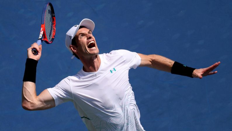 Great Britain's Andy Murray serves during a match at the Western and Southern Open on Monday, August 13, in Mason, Ohio.