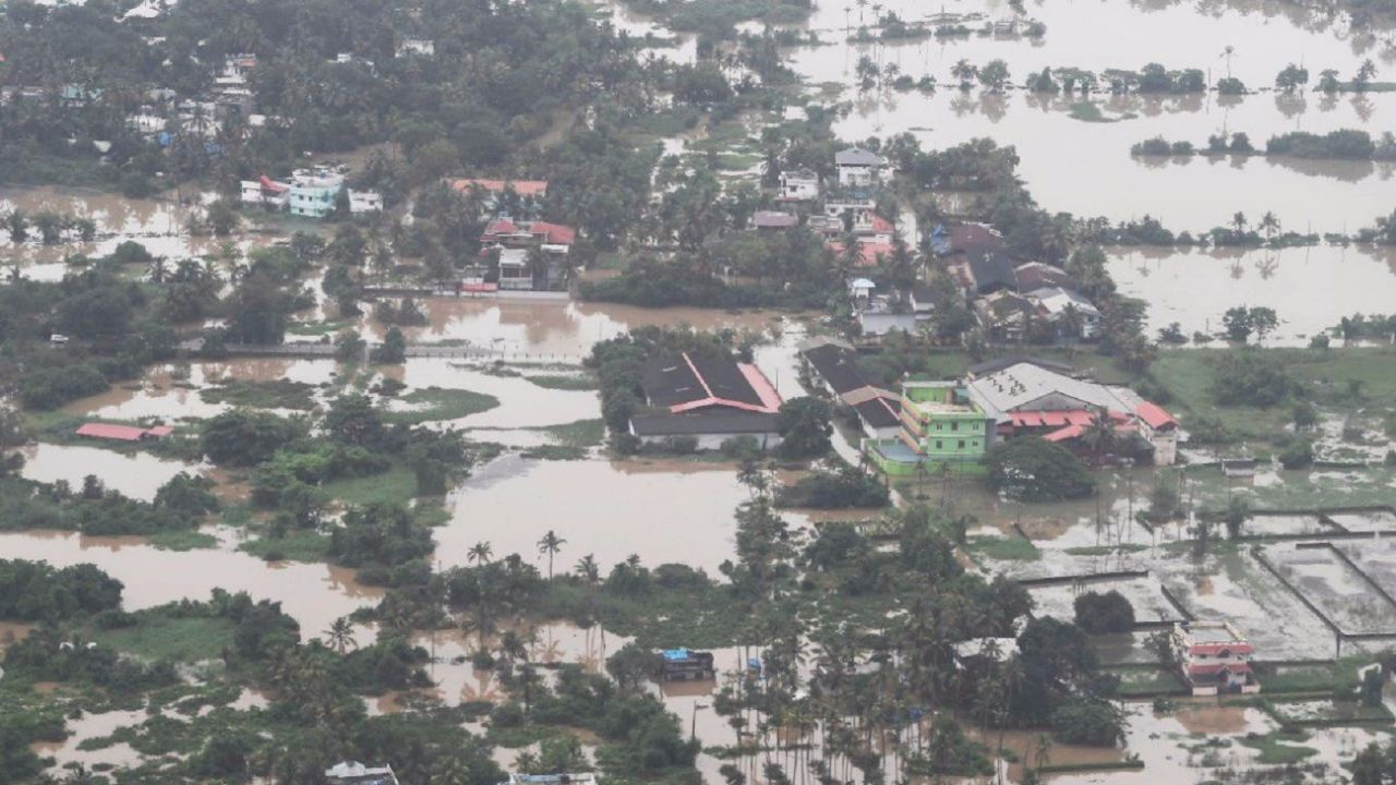 Thousands of homes and roads are under floodwater in Kerala.