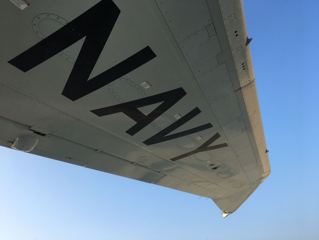 The wing of a US Navy P-8A Poseidon. 