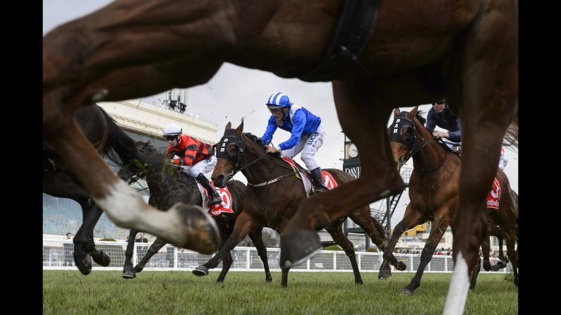 Damien Oliver rides Khulaasa during a Quezette Stakes race on Saturday, August 18, in Melbourne, Australia.