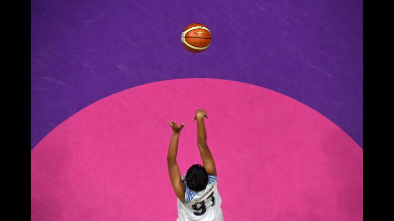 Thailand's Thidaporn Maihom takes a free throw in a basketball match between Thailand and Hong Kong during the Asian Games in Jakarta, Indonesia, on Sunday, August 19.