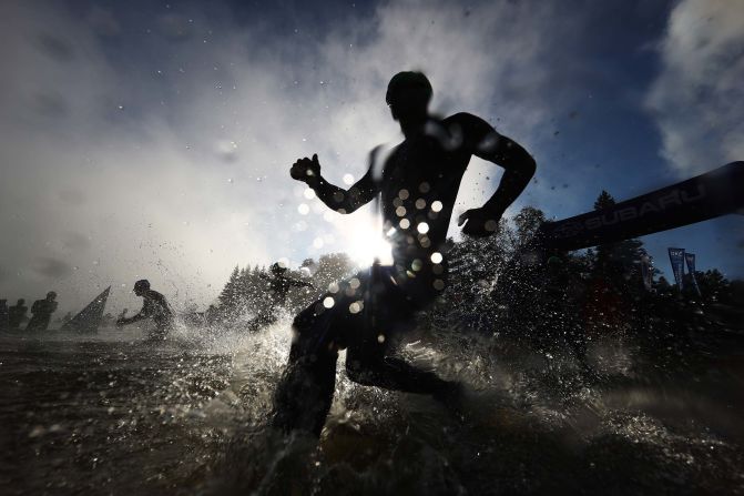 Competitors take part in the Ironman Mont-Tremblant race on Sunday, August 19, in Mont-Tremblant, Canada.