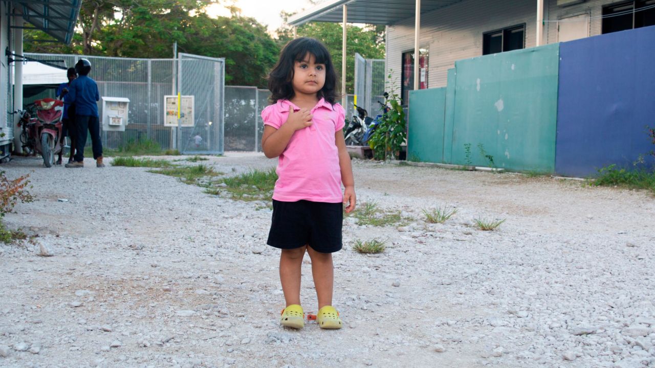 Roze, 2, is a sociable little girl and likes to play outside, but there is no place for children to play in Nauru, World Vision says.