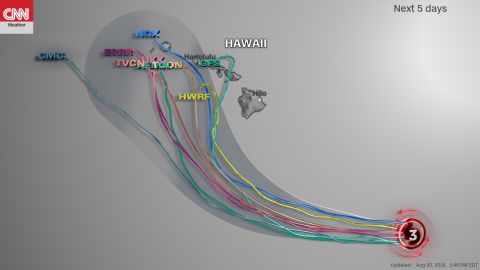 Various computer forecast model projections for the track of Hurricane Lane