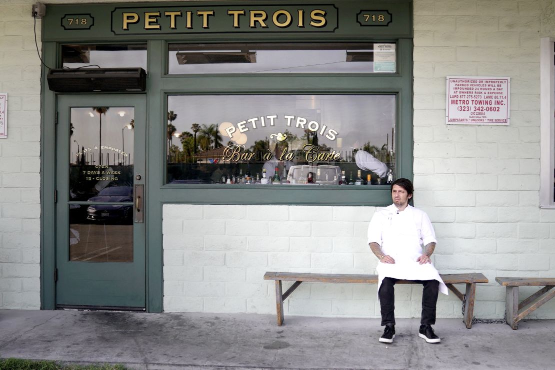 Chef Ludo in front of Petit Trois on Highland Avenue. The restaurant is famous for its omelet and escargot.