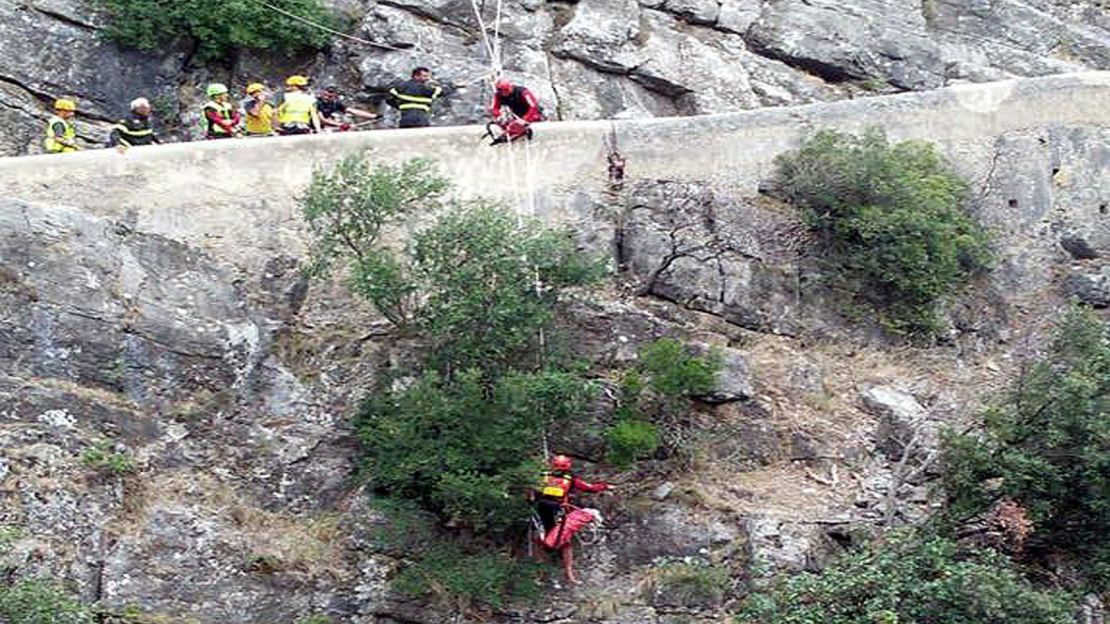 Rescue teams work at the gorge Monday in Pollino National Park.