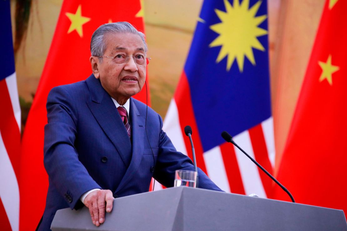 Malaysia's Prime Minister Mahathir Mohamad speaks during a joint press conference with China's Premier Li Keqiang in Beijing on August 20.