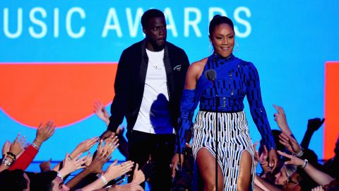 Kevin Hart and Tiffany Haddish speak onstage during the 2018 MTV Video Music Awards at Radio City Music Hall on August 20, 2018 in New York City.