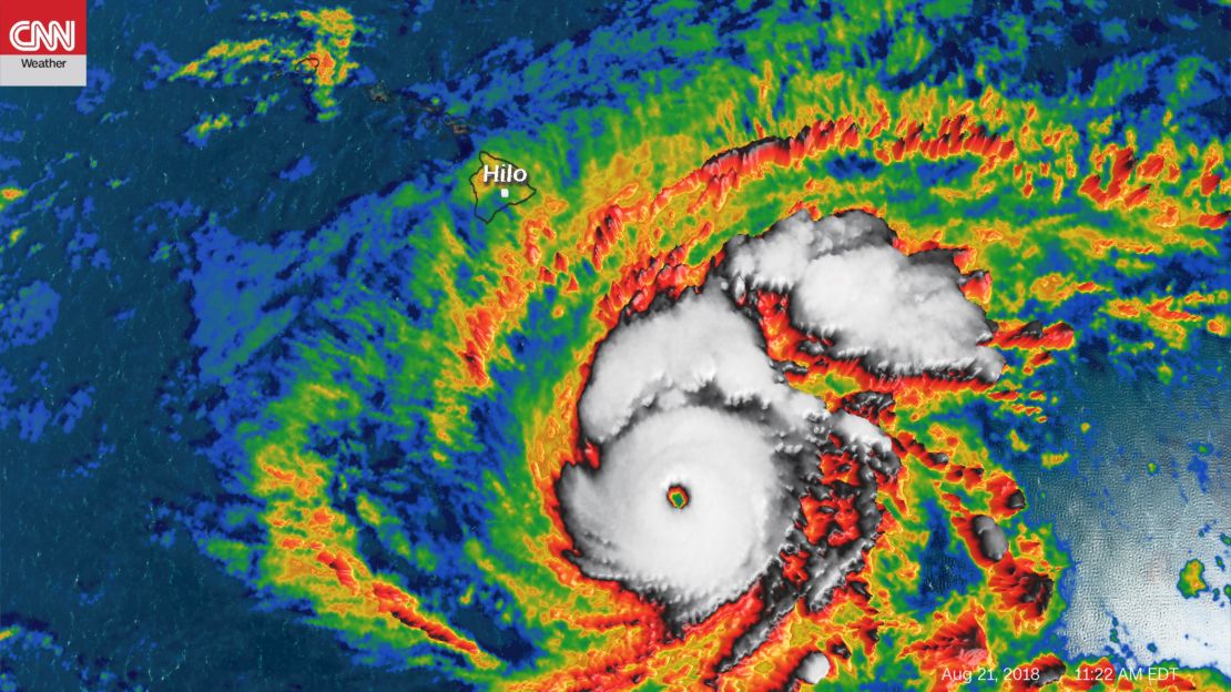 Satellite image from Tuesday morning shows the Hawaiian Islands looking small compared to the large size of Hurricane Lane