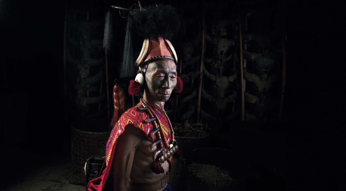 A Konyak warrior in traditional attire.