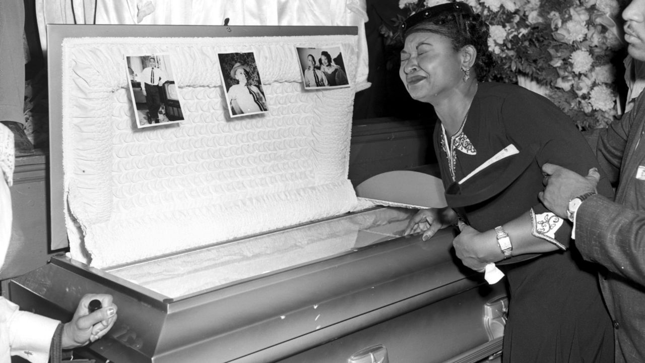 Mamie Till Mobley weeps at her son's funeral on Sept. 6, 1955, in Chicago. (AP Photo/Chicago Sun-Times)