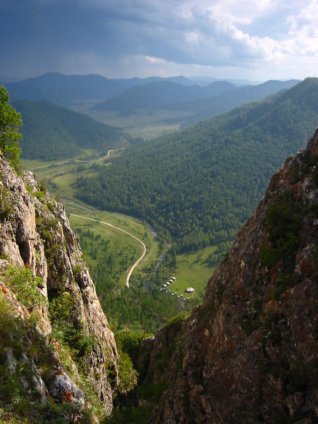 View of the valley from above the Denisova Cave archaeological site.