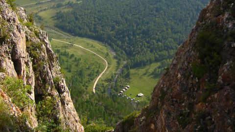 View of the valley from above the Denisova Cave archaeological site.