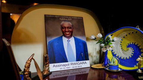 A photo of Assinapol Rwigara, who died in 2015, is displayed at the Rwigara home.