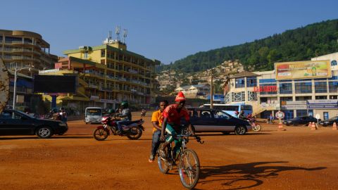 Early morning traffic near Kigali's Nyabugogo bus station.