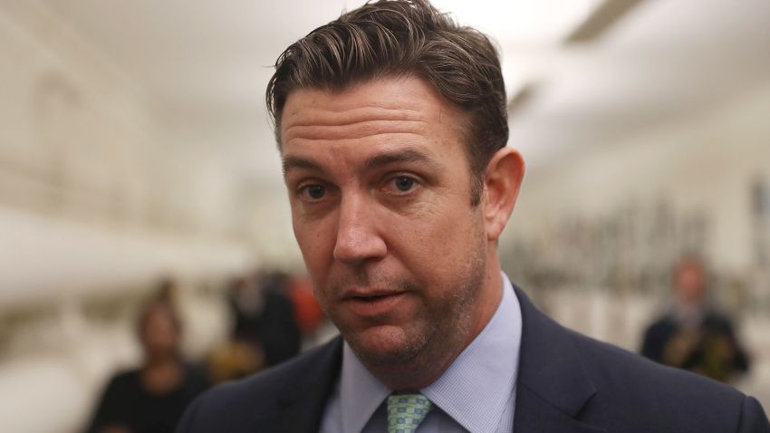 WASHINGTON, DC - JANUARY 10:  Rep. Duncan Hunter (R-CA) speaks to the media before a painting he found offensive and removed is rehung on the U.S. Capitol walls on January 10, 2017 in Washington, DC.  The painting is part of a larger art show hanging in the Capitol and is by a recent high school graduate, David Pulphus, and depicts his interpretation of civil unrest in and around the 2014 events in Ferguson, Missouri.  (Photo by Joe Raedle/Getty Images)