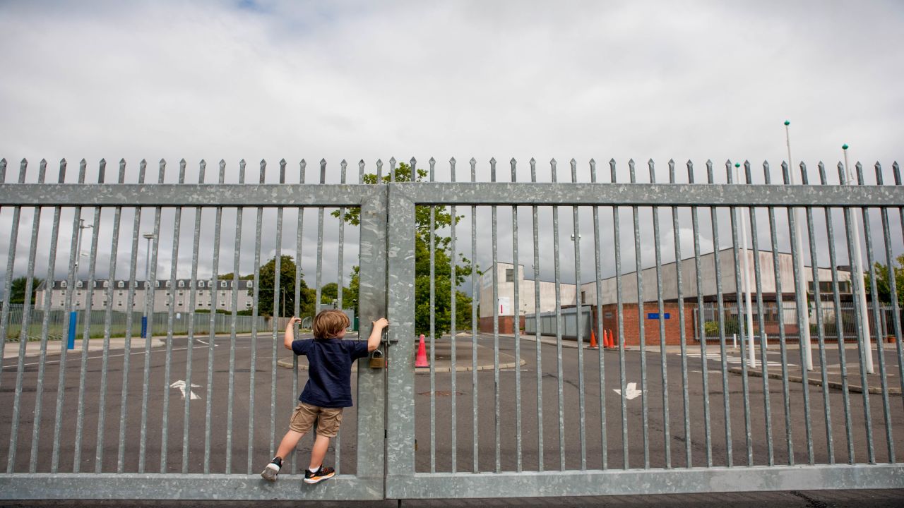 Faolán Matthews, 4, outside the North Kildare Educate Together school. Kara Fox/CNN