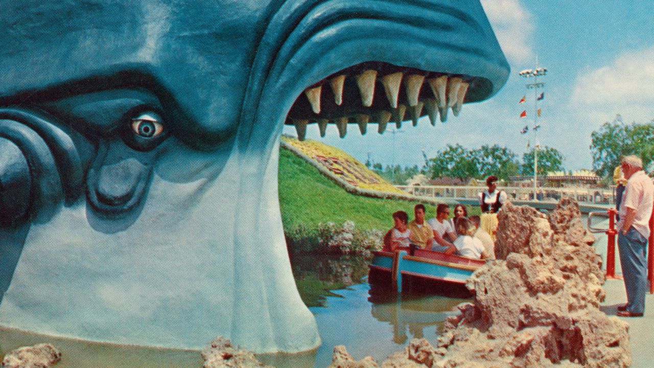 <strong>Records and archives:</strong> The Disney company offered Nichols access to the Disney records and Nichols dived head first into the scrapbooks and photo stories.<em> Pictured here: Monstro the Whale, from Pinocchio, who guarded the entrance to the Storybook Land Canal Boats, 1956.</em>