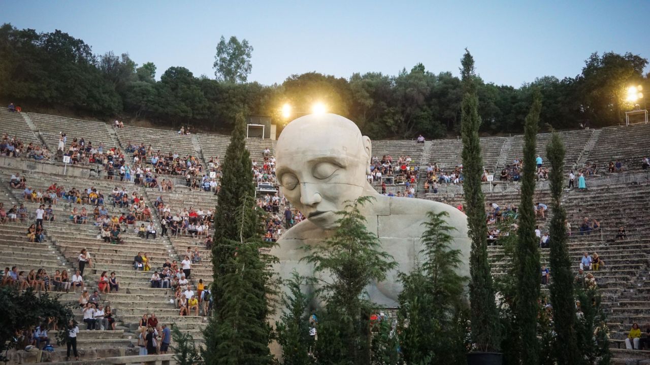 <strong>Athens, Greece:</strong> A giant statue of Oedipus is featured in the performance of Sophocles' "Oedipus at Colonus." It's part of the 2018 Athens and Epidaurus Festival, held this year in August. <br />