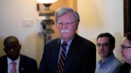 US National Security Advisor John Bolton arrives for a press conference in Jerusalem, on August 22, 2018. (Photo by ABIR SULTAN / POOL / AFP)        (Photo credit should read ABIR SULTAN/AFP/Getty Images)