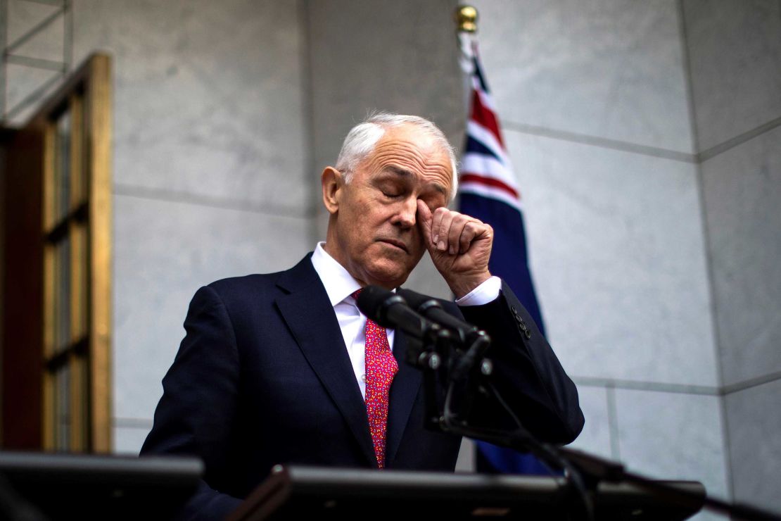 Australia's Prime Minister Malcolm Turnbull gestures as he takes part in a press conference in Canberra on August 21.
