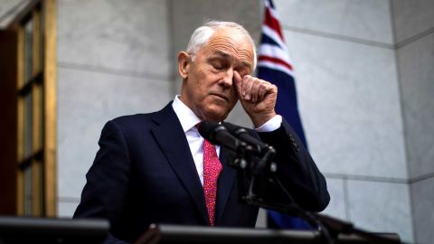 Australia's Prime Minister Malcolm Turnbull gestures as he takes part in a press conference in Canberra on August 21.