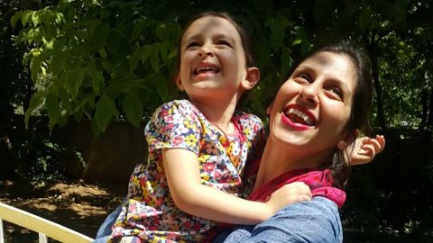 Nazanin Zaghari-Ratcliffe is pictured on Thursday with her daughter Gabriella in Damavand, east of Tehran.