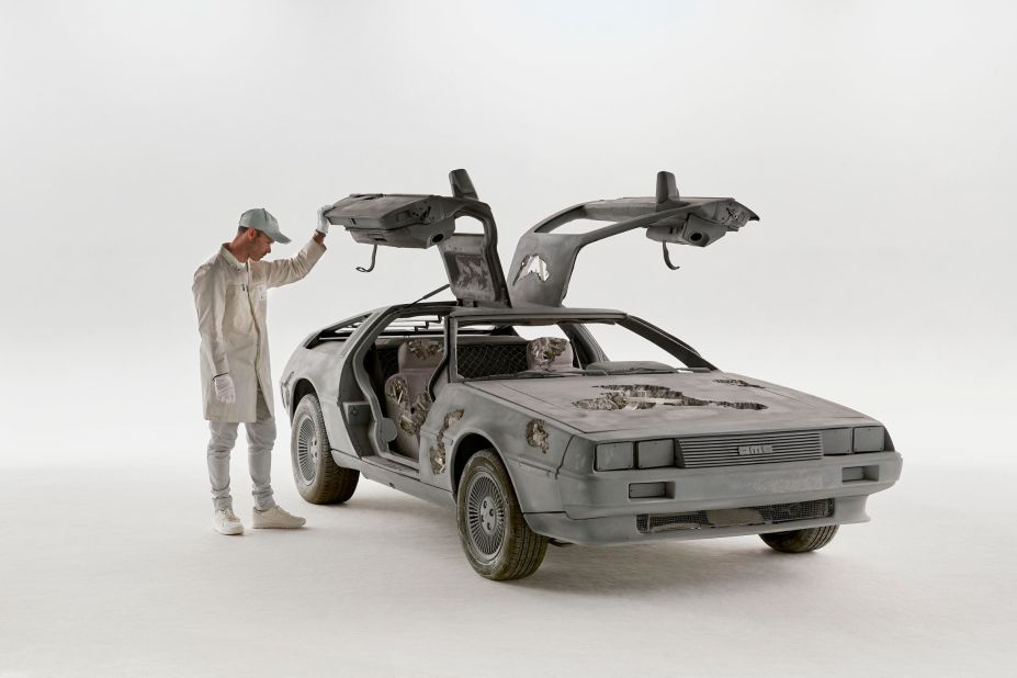 Daniel Arsham pictured with his "future" DeLorean.