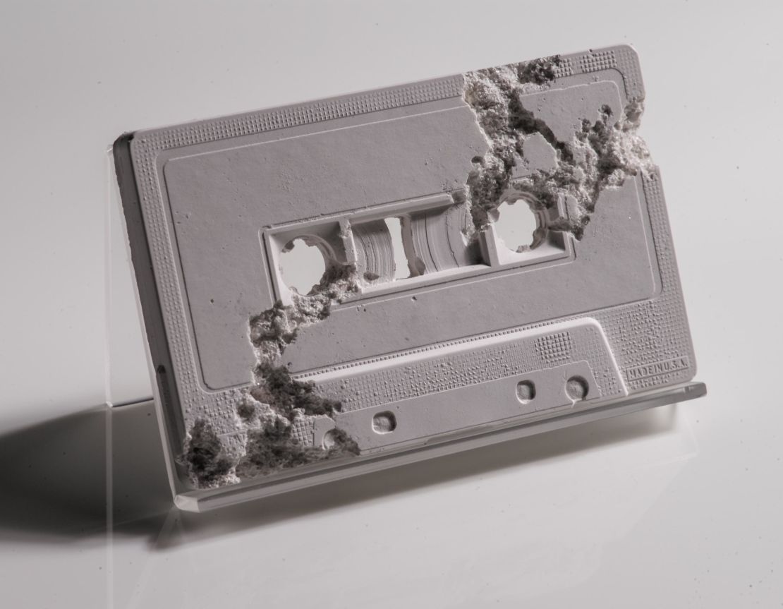 A tape cassette imagined as an archeological find in the distant future.
