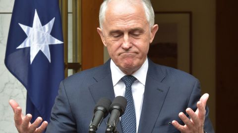 Australia's Prime Minister Malcolm Turnbull gestures during a press conference at Parliament House in Canberra on August 23, 2018.