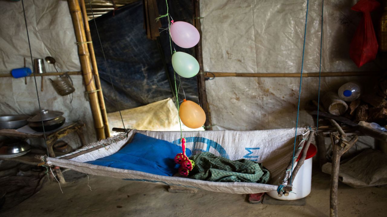 The empty crib used by Beulla's baby, before her parents made the 21-year old give her daughter Nursadiya away to relatives.