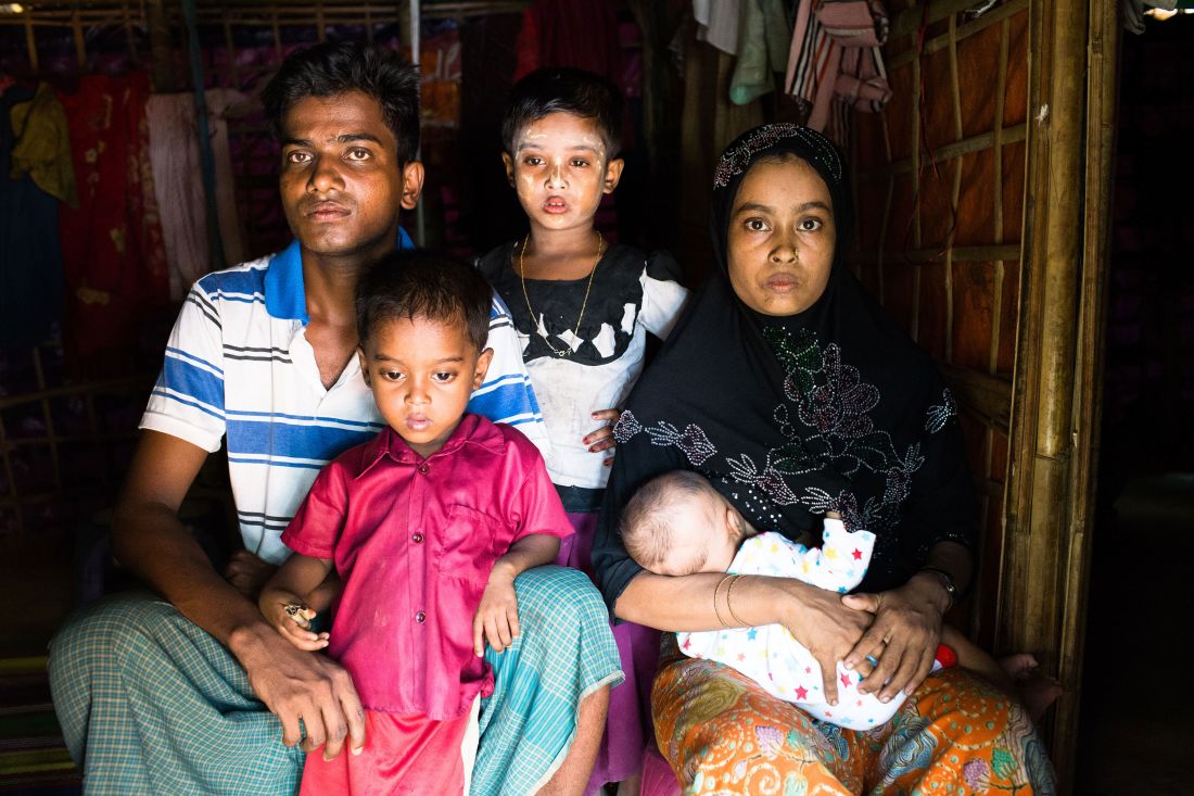Meher, 25 years old, her baby daughter Yasmin, her son, her daughter and her husband.