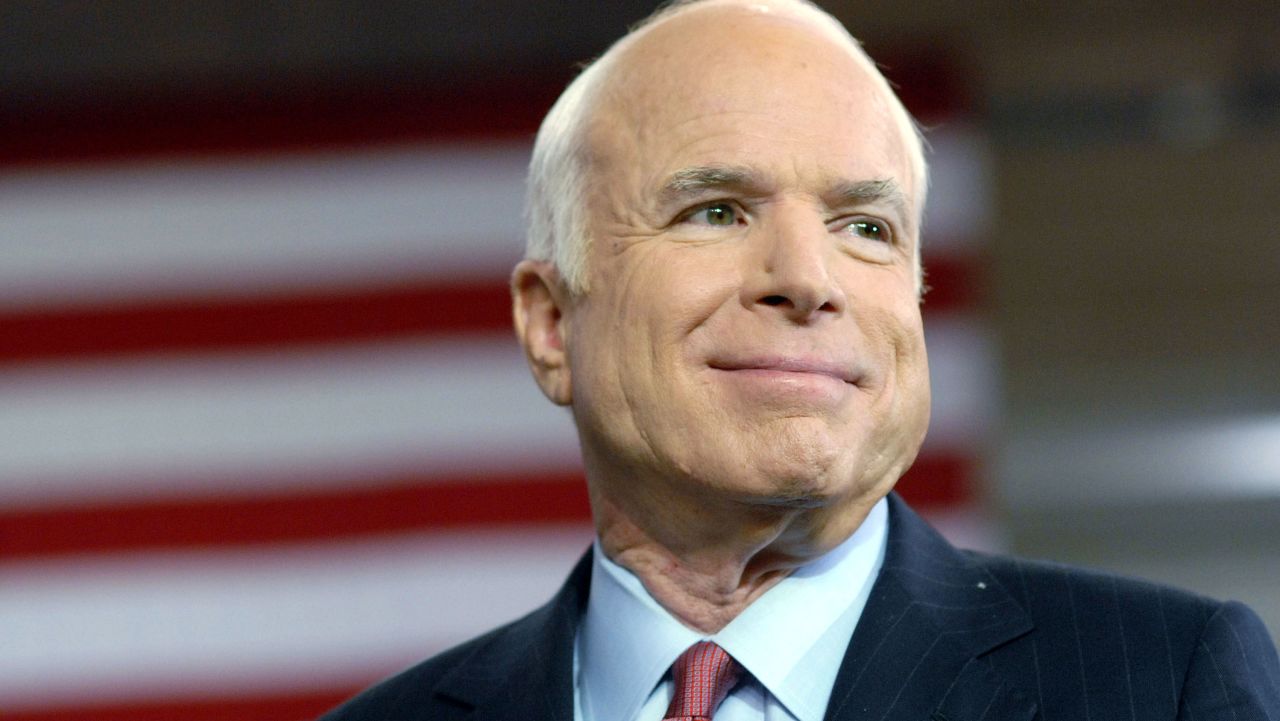 YORK, PA - AUGUST 12: Republican Presidential Candidate Sen. John McCain (R-AZ) speaks at a Town Hall Meeting while on the campaign trail in the Toyota Arena August 12, 2008 in York, Pennsylvania. Over one thousand people attended the Town Hall.  (Photo by William Thomas Cain/Getty Images)