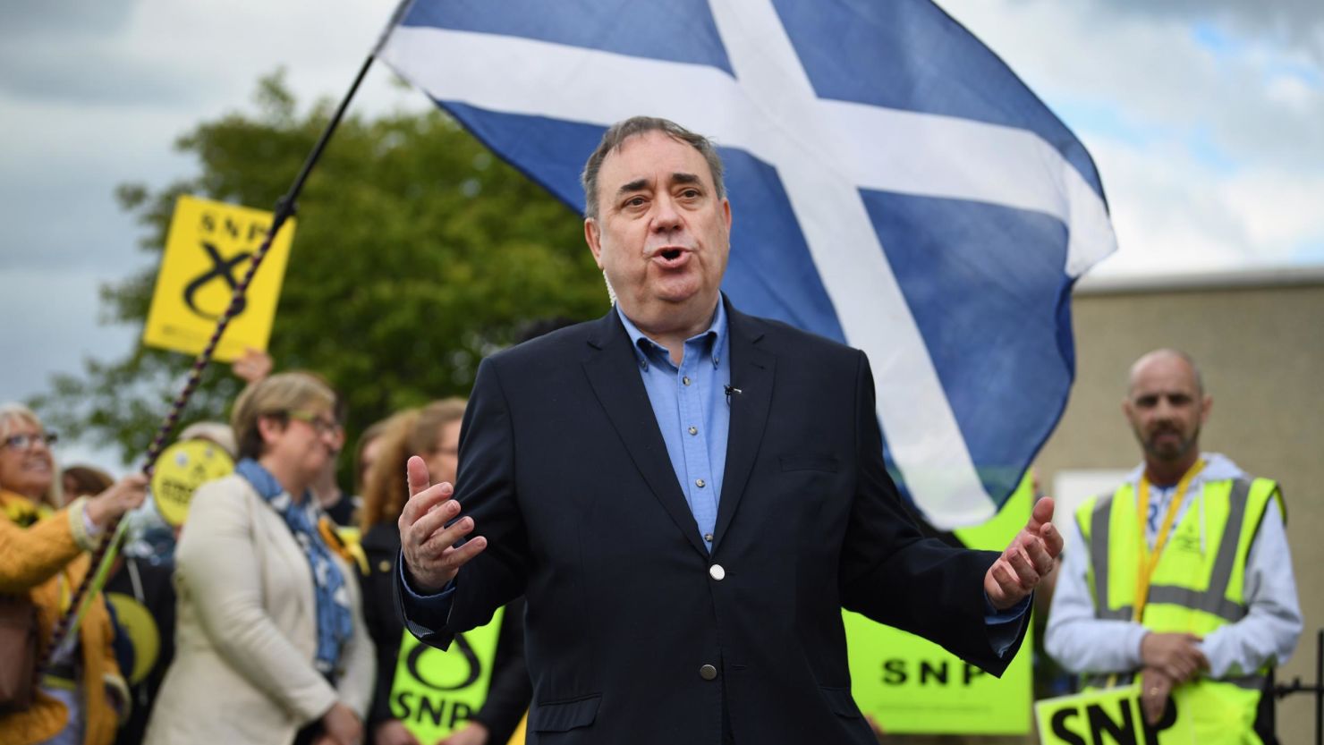 Alex Salmond seen on the campaign trail in Broomhouse on May 18, 2017 in Edinburgh, Scotland.
