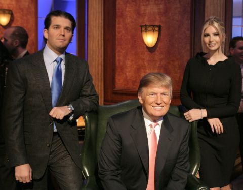 Trump appears on the set of "The Celebrity Apprentice" with two of his children — Donald Jr. and Ivanka — in 2007. 