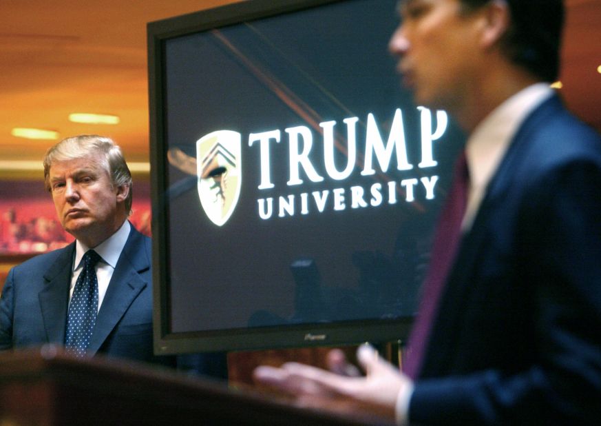 Trump attends a news conference in 2005 that announced the establishment of Trump University. From 2005 until it closed in 2010, Trump University had about 10,000 people sign up for a program that promised success in real estate. <a href=