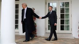 TOPSHOT - French President Emmanuel Macron (R) and US President Donald Trump walk to the Oval Office prior to a meeting at the White House in Washington, DC, on April 24, 2018. (Photo by Ludovic MARIN / AFP)        (Photo credit should read LUDOVIC MARIN/AFP/Getty Images)