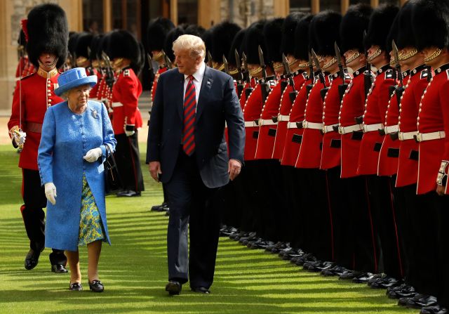 Trump and Britain's Queen Elizabeth II inspect a guard of honor during <a href="index.php?page=&url=https%3A%2F%2Fwww.cnn.com%2Finteractive%2F2018%2F07%2Fpolitics%2Ftrump-europe-trip-cnnphotos%2F" target="_blank">Trump's visit to Windsor Castle</a> in July 2018.