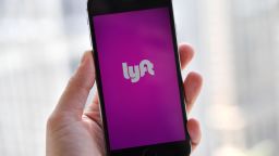 The Lyft transport application is seen on a smart phone June 29, 2018 in New York City.