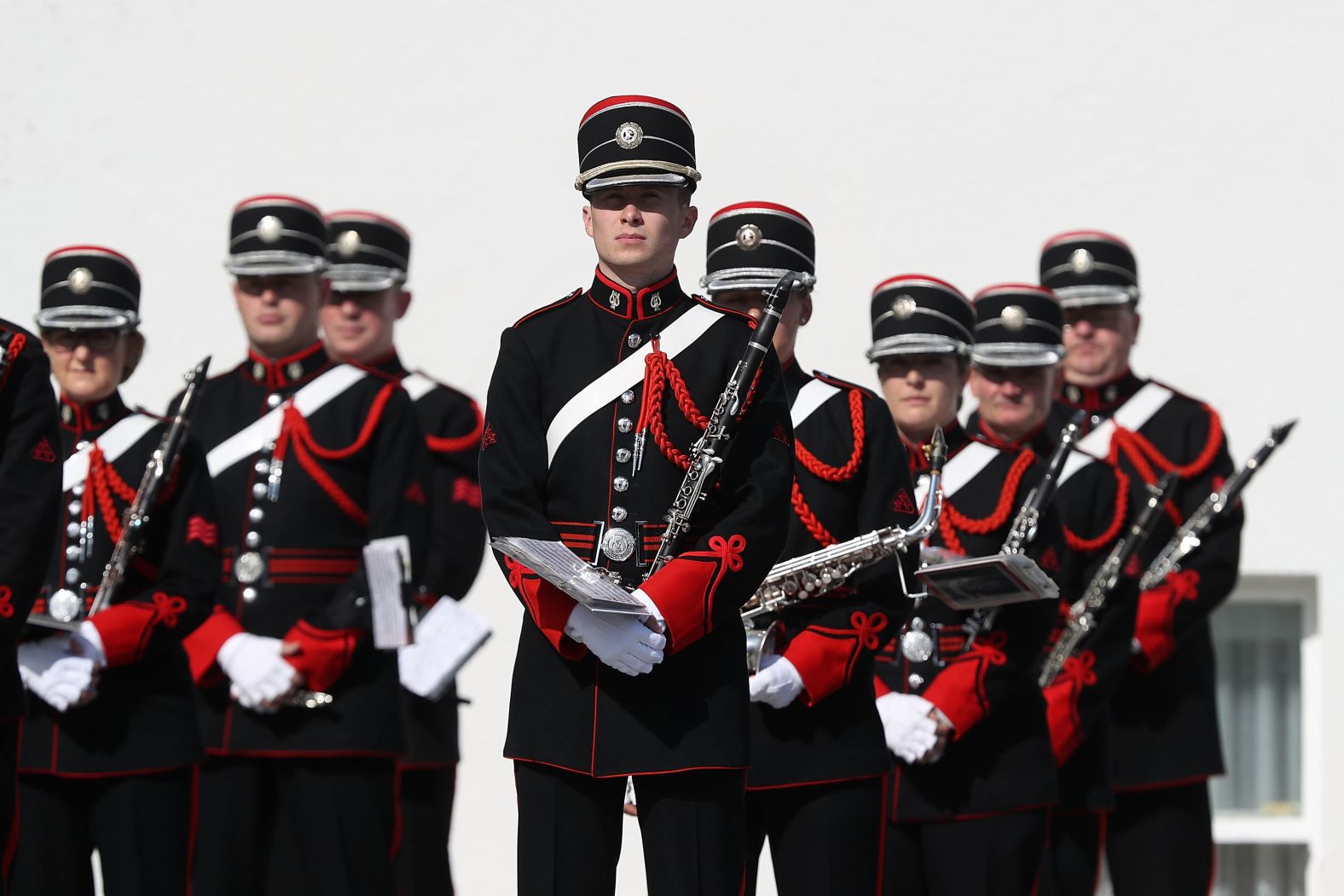 Members of the armed forces arrive before the meeting between the Pope and Irish President Michael Higgins at Aras an Uachtarain on Saturday.