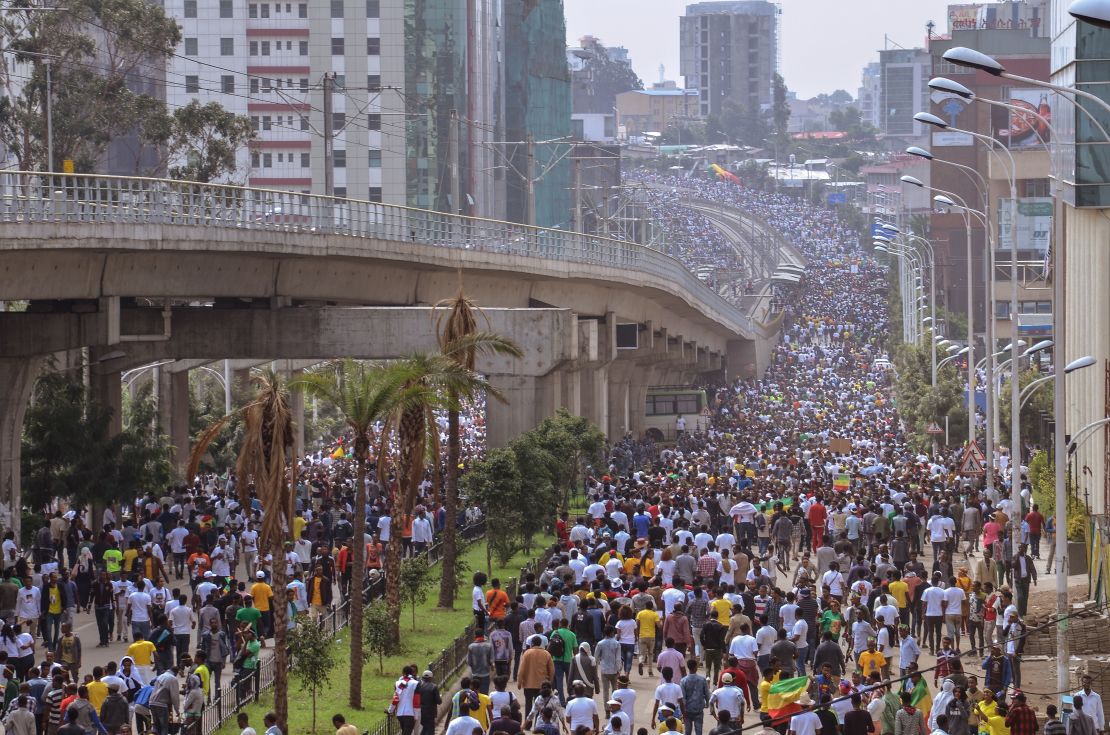 Supporters of Ethiopian Prime Minister attend a rally on Meskel Square in Addis Ababa on June 23, 2018.  