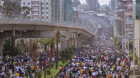 Supporters of Ethiopian Prime Minister attend a rally on Meskel Square in Addis Ababa on June 23, 2018.  