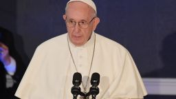 Pope Francis speaks in St Patricks Hall in Dublin Castle in Dublin on August 25, 2018, during his visit to Ireland to attend the 2018 World Meeting of Families. - Pope Francis said he shared in the "shame and pain" of the Catholic Church's "failure" to deal with years of sexual abuse scandals as he began a historic two-day visit to Ireland on Saturday. (Photo by Tiziana FABI / AFP)        (Photo credit should read TIZIANA FABI/AFP/Getty Images)