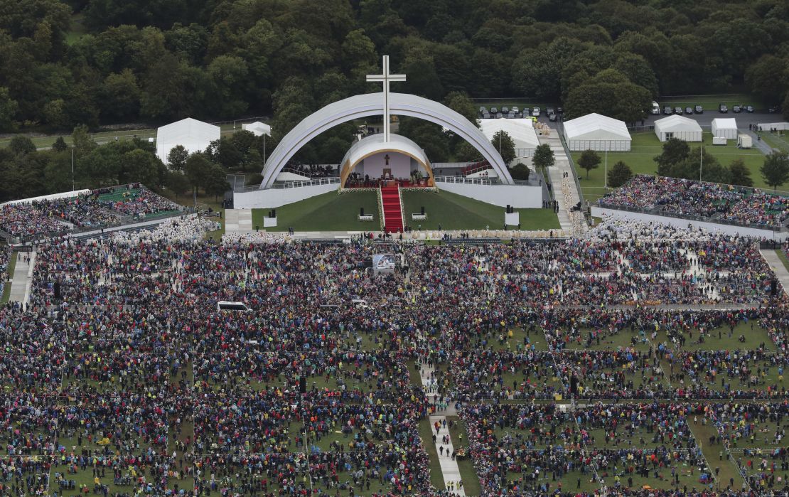 An aerial view of the crowd at Phoenix Park in Dublin as Pope Francis attends the closing Mass at the World Meeting of Families, as part of his visit to Ireland.