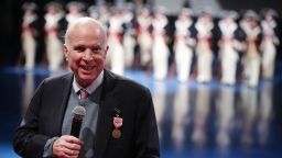 ARLINGTON, VA - NOVEMBER 14:  U.S. Sen. John McCain (R-AZ) speaks after he was presented with the Outstanding Civilian Service Medal during a special Twilight Tattoo performance November 14, 2017 at Fort Myer in Arlington, Virginia. Sen. McCain was honored for over 63 years of dedicated service to the nation and the U.S. Navy.  (Photo by Alex Wong/Getty Images)