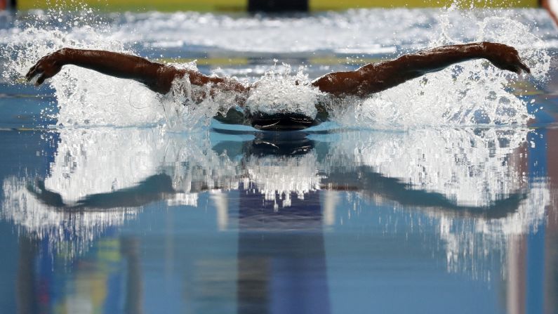 India's Sajan Prakash swims the 100-meter butterfly during the Asian Games in Jakarta, Indonesia, on Wednesday, August 22.