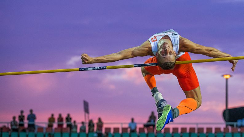 Poland's Maciej Lepiato competes in the high jump, which he won Thursday, August 23, at the World Para Athletics European Championships in Berlin.