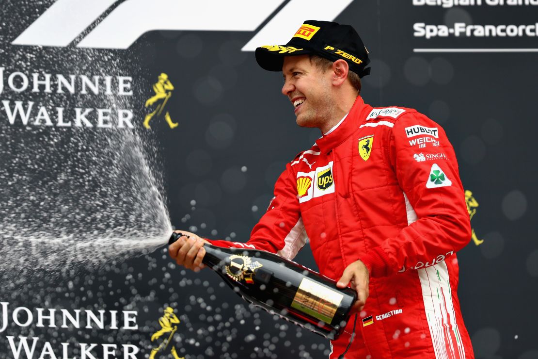 Sebastian Vettel celebrates his 52nd Grand Prix victory.